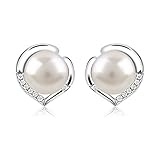 B.Catcher Perlen Ohrringe Damen 925 Sterling Silber Ohrstecker Ohrschmuck Süßwasserperlen Herzsprache Set Schmuck Valentinstag Geschenk