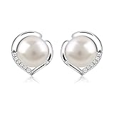 B.Catcher Perlen Ohrringe Damen 925 Sterling Silber Ohrstecker Ohrschmuck Süßwasserperlen Herzsprache Set Schmuck Valentinstag Geschenk