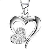 Damen Halskette 925 Sterling Silber Herz Kette Anhänger Schmuck für Frauen Damenkette (K615+V12 Gravur'Für Dich', 45)