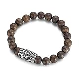 KINGKA ,Urban Rocks' Stretch-Bead-Armband mit einzigartigen echten Bronzite Steinen und rockigem C