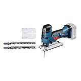 Bosch Professional GST 18 V-LI S (Stabversion, Schnitttiefe in Holz/Alu/Metall: 120/20/8 mm, 3 Stichsägeblätter, Spanreißschutz, ohne Akkus und Ladegerät, im Karton)