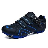 Herren MTB Fahrradschuhe SPD Mountainbike Schuhe Rennrad Schuhe Atmungsaktiv Outdoor Fahrradschuhe mit SPD Stollen, Blau - schwarzblau - Größe: 41 1/3 EU