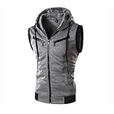 WAEKQIANG Mens Hooded Sleeveless Zip Casual Sweatshirt Hoodies Herbst Einfarbig Baumwolljacke Weste Top