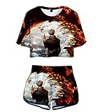 ZMZZF Streetwear,Anime Jujutsu Kaisen Damen Kurzarm Shorts 2 Stück Casual Sportswear Pyjamas Unisex Geschenk Style 3 X