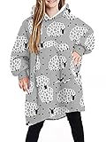 Hoodie Decke Kinder übergroße Fleecedecke Sweatshirts Flauschige Sherpa Casual Pullover mit Riesentasche Super Weich Winter Warm Tragbare Decke für Mädchen Jungen Unisex, schaf, Einheitsgröß