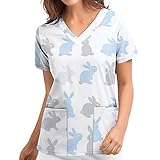 Kasack Damen Pflege Günstig Ostern Hase Drucken Sommer Tops Berufsbekleidung Frauen Große Größen Bunt Top Pflege Kurzärmelig Einfarbig Farbe Gedruckt Kasack Multiple Schlupfkasack Verkleidung
