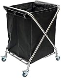 GHCXY Bewegliche Wagen, Haushaltsservice-Wagen-Edelstahl-Wäsche-Wäscherei-Sortierer-Wagen Auf Rädern, Folding-Reinigungskollektor-Dienst-Dienstprogramm-Trolley Mit Taschen/Schwarz/65 * 55 * 90