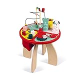 Janod Spieltisch Baby Forest aus Holz - Stapeln, Sortieren und Geschicklichkeit - Baby Spielzeug mit Labyrinth, Zahnradsystem, Abakus und 3 Holztieren - Holzspielzeug ab 1 Jahr, J08018