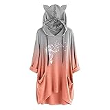 NHNKB Hoodie Damen Oversize Locker Sweatshirt Pullover mit Kapuze, Farbverlauf Hoodies Damen Jugendlich Casual Kapuzenpullover Langarmshirt für Herbst Winter, Löw