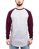 Blackskies Baseball Longsleeve T-Shirt | Langes Oversize Fashion Basic Langarm Raglan Herren Longshirt Long Tee Melliert - Grau-Burgundy Small S