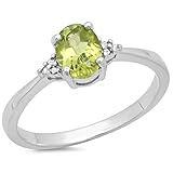 0,98 Karat (ctw) Sterling Silber Oval Peridot & Diamant Rund Akzente Brautschmuck Versprechen Engagement Ring 1 