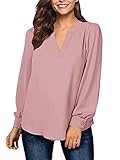 Moyabo Damen Elegant Looks Schlupfbluse Business Langarm Henley Bluse,Rosa,L