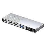 Displayport 1.4 Splitter 1x4 MST 4-Port Displayport 1.4 auf Multi-Monitor Splitter mit 2DP + HDMI + VGA 4K @ 60Hz für Windows, nicht kompatibel mit MacOS, Metall Silb