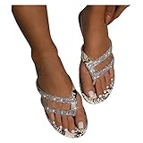 BIBOKAOKE Flache Sandalen Damen Große Größen Strass Flip Flops Zehentrenner Sandalen Strandschuhe Badelatschen Sommerschuhe Spitze Flache Schuhe Schöne Sandal Leicht Bequem S