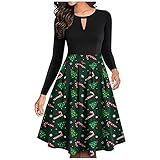 Xiangdanful Vintage Rockabilly Weihnachtskleid Kurzarm Retro für Sommer Floral Damenkleider Audrey Hepburn Style Midi Swing Freizeit Cocktailkleid Tea Party Abend Ballkleider mit Gü