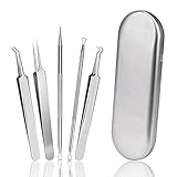 Blackhead Remover Werkzeug,Doppelseitig Blackhead Remover aus Edelstahl Akne Whiteheads Mitesser Entferner kit für alle Hauttypen,Mitesserentferner Komedonenquetscher Set (Silber)