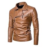 MANYMANY Herren Leder Motorradjacke Herren Brando Biker Jacken Schwarz Bomber Reißverschluss Ledermantel M-3XL