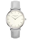 Rosefield Damen Uhr The Bowery: Roségold 38 mm Rundes Gehäuse - Graues Band BWGS-B10