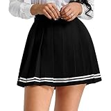 iixpin Damen Schuluniform Rock Schulmädchen Outfit Einheitliche Mädchen Uniform Rock Minirock Karierter Rock Faltenrock Cosplay Kostüm Gr.S-XXXL Schwarz M