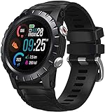 PKLG Herren Smartwatch 1,32 Zoll Full-Touchscreen, GPS 50M wasserdicht, Fitness-Tracker mit Schlaf-/Blutdrucküberwachung, kompatibel mit Samsung iPhone(Black)