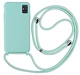 MEVIS Liquid Silikon Handykette Hülle für Samsung Galaxy A71,Verstellbarer Halskette Silikon Handyhülle-hellgrü