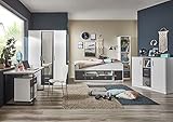 Jugendzimmer Rocco II 6 teilig in Weiß und Graphit von Wimex mit Kleiderschrank, Jugendbett, Schreibtisch, Rollcontainer, Kommode und Reg