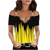 Vmiozizc Women's Cold Shoulder Strappy Tunic Tops Loose Zipper V-Neck Tee Summer Casual T-Shirt Fashion Blouses-Small,Yellow