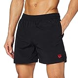 arena Herren Badeshortss Fundamentals Sides Vent Boxer (Schnelltrocknend, Seitentaschen, Kordelzug, Robust), schwarz (Black-Shiny Red), L