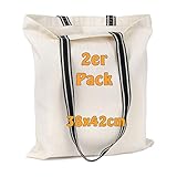 Cottonbagjoe Einkaufstasche mit schwarzen Henkeln | 38 x 42 cm | 100% Baumwolle | Fischgrät-Design | Baumwolltasche, Jutebeutel, Stofftasche zum Bedruck