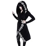 FRAUIT Damen Gothic Kapuze Oberteile Strickjacke Punk Langarm Hoodies Pullover Shirts Plus Größe Sweatshirt Mond Print Bluse Frühling Freizeit Party Hemd Mode Elegant Streetw