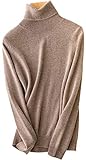 PHELEAD Damen 100% Merinowolle Pullover Winterpullover mit hohem Stehkragen aus Langarm Rollkragenpullover Slim warm Strick Sweater (S, Tan)