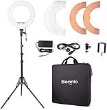 Bonnlo Dimmbare LED-Ringlicht-Kit mit Lichtständer, Tragetasche, Smartphone-Halterung, Blitzschuh-Adapter für Fotostudio, Selbstportrait, YouTube-Videoaufnahmen (35,6 cm)