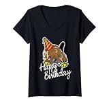 Damen Geburtstag Französische Bulldogge Party Happy Birthday T-Shirt mit V