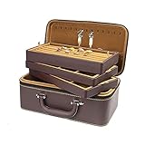 luckxuan Schmuckkasten Tragbare Reise Schmuck Boxen PU-Leder Schmuck Handtasche Staubdichte Handwerk Aufbewahrungstasche für Armbänder,Halsketten,Ringe,Ohrringe Schmuckkästen (Color : Brown)