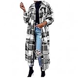 GFGHH Mantel Damen Kariert Herbst Langarm Übergangsjacke Lange Vorne Offen mit Knopf Holzfällerjacke Oversize Wolltuch Jacke Hemdjacke Bluse Mantel Lange Jacke Mode Boyfriend Jacken W