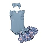 HuiSiFang 3tlg Mädchen Baby ärmelloser Body kurzer Rock Hose Strinband Mode niedlich Zweiteiliger Anzug Outfits Frühling kinderkleidung S