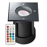 RGB LED Bodeneinbaustrahler Set mit Fernbedienung - Eisenglimmer grau DB703 - RGB + Warmweiss - Schwenkbar und Dimmbar - 3W LED GU10 - warmweiß - eckig - IP67 - Metallg