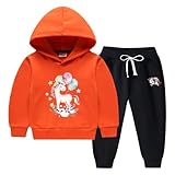 Amacigana 3D Hoodie Mädchen Pullover Set Verdicken Baumwolle Doppelschicht Samt Kapuzenpullover + Jogginganzug Kinder Mädchen,Hoodie Mädchen Set for 90-150 cm Kinder (Orange,100)
