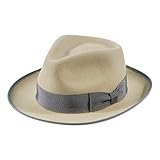 Jack&Arrow Fedora für Männer Wollfilz Gangster Panamahut Breite Krempe verstellbar Vintage Beige L