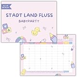 Stadt Land Fluss Babyparty: Babyparty Spiele Mädchen Stadt Land Baby Gesellschaftsspiel Partyspiel zur Babyshower It's a Girl - DIN A4 - 35 B