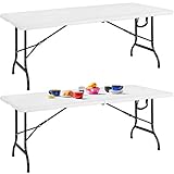 Casaria 2er Set Buffettisch Gartentisch Klappbar 183cm Metall Weiß Beistelltisch Klapptisch Camping