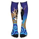 NC Captain on Ship with Wavy Ocean Cartoon Style Marine Adventure Fahrradsocken Quarter für Herren & Damen, Radsocken, Bike Socken, Cycling Socks, Rennrad, Mountainbiking, Spinning