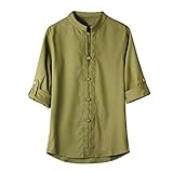 Zarupeng Herren Shirt Hemd Klassischen Chinesischen Stil Kung Fu Shirt Tops Tang Anzug Einfarbig 3/4 Ärmel Leinen Bluse Buddha Leinenhemd (3XL, Grün)