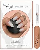 By Vixi 600 Stück MITTEL OVAL NAGEL-SET, GRATIS KLEBER UND VORBEREITUNGS FEILE, 10 Größen - Opak Express-Fingernagelverlän gerungen, vollabdeckung. Für Profis Beauty-Salon & den Heimgeb