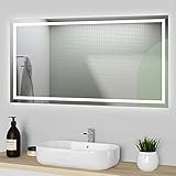 Wandspiegel mit Beleuchtung 150x80 cm,badezimmerspiegel mit Beleuchtung, kaltweiß Lichtspiegel,beleuchtet Wandspiegel mit Touchschalter + Beschlagfrei IP44 energiesparend, Spiegel Heizung