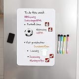 Magnetische Whiteboard-Platte für Kühlschrank – mit schmutzabweisender Technologie – inklusive 4 Markern und 4 magnetischen Symbolen und einem Radiergummi – Kühlschrank-Whiteboard-Planer 17x11