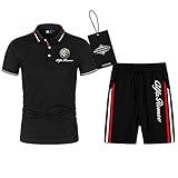 MAUXpIAO Polo Zwei Stück Hemden T-Shirt Kurze Hose Kurzärmelig Alfa-RoMeo Drucken Oben Männer & Frauen Baumwolle Beiläufig Trainingsanzug Einstellen Kapuzenpullover T-Stück Fitnessstudio /