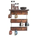 12 Haken Kaffeehalter Massivholz Becherhalter mit Ablage, Kaffeebar Tassen, Display Rustikale Küche Aufbewahrung Rack für Bauernhaus Dekor 3 Kraw