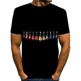 Kurzarmhemden Herren，Herrenmode 3D-Gitarre Bedruckte T-Shirts Hemden ， Kurzarm Lässige T-Shirt Mit Rundem Hals, Atmungsaktive T-Shirts-L