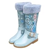 Kosplay Schneestiefel Mädchen Prinzessin Schuhe ELSA Eiskönigin Stiefel Kostüm Zubehör Stiefel mit Hohen Absätzen Winterstiefel mit Warm Gummistiefel Outdoor Festlich Karneval Geburtstag